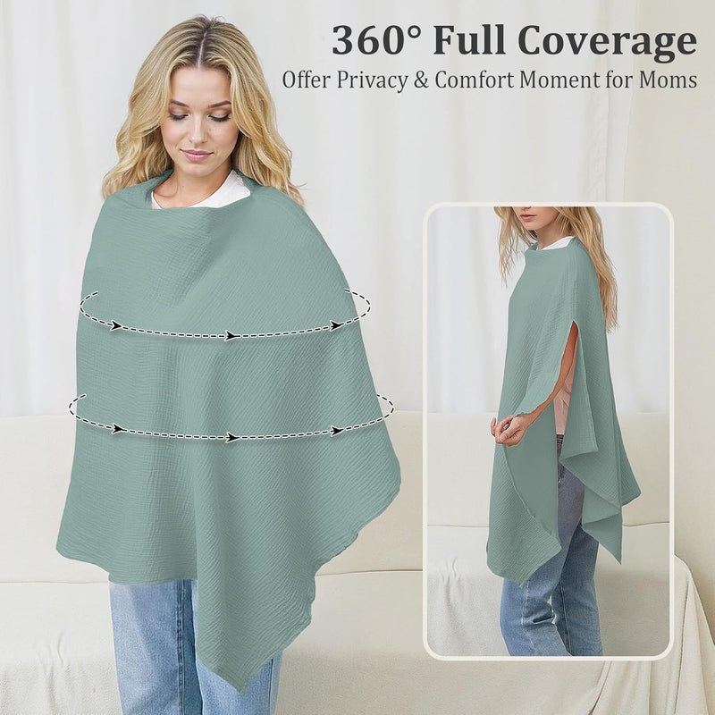 SheSeek Muslin Nursing Cover Up for Breastfeeding, Soft & Breathable Cotton Breast Feeding Cover for Women, Full Privacy Breastfeeding Cover - Newborn Baby Essential, Green - Image 4